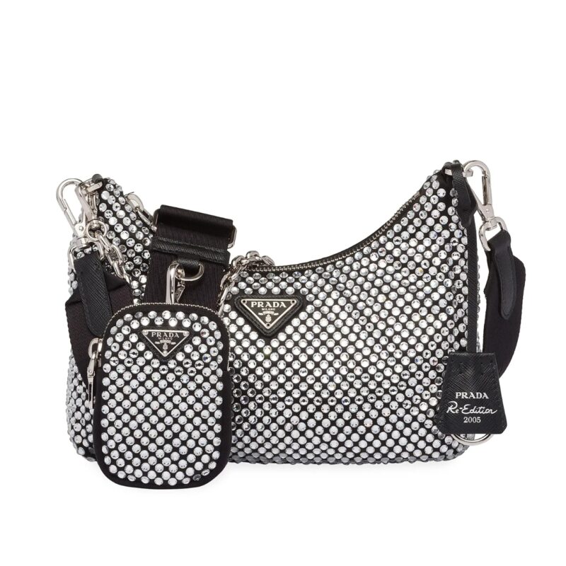 PRADA RE EDITION 2005 SATIN BAG WITH CRYSTALS 23CM 1BH204 2AWL F0T7O V V9L