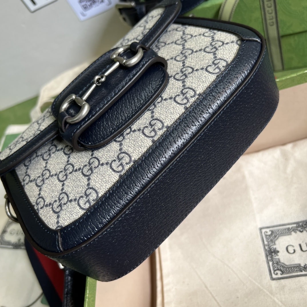 Gucci Horsebit 1955 Small Shoulder Bag GG Supreme Canvas Navy Blue 20cm 658574 96IWN 4076 - Image 5
