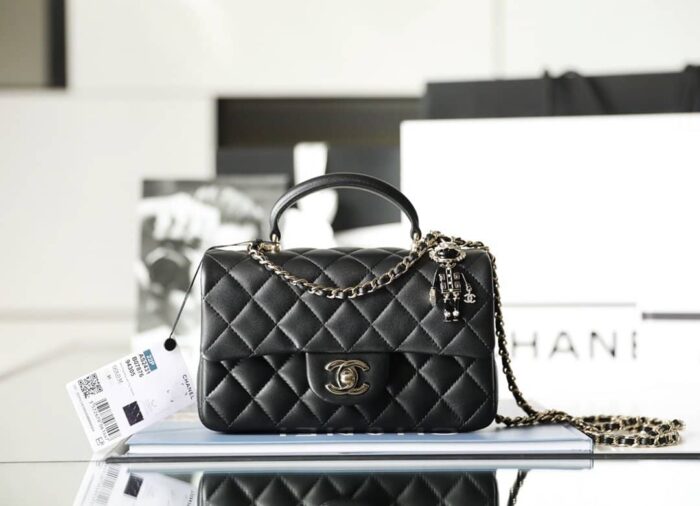Alternative view of CHANEL LION CHARM TOP HANDLE FLAP BAG 20CM BLACK AS2431