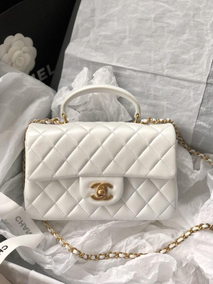 Alternative view of CHANEL MINI FLAP BAG WITH TOP HANDLE 20CM WHITE AS2431