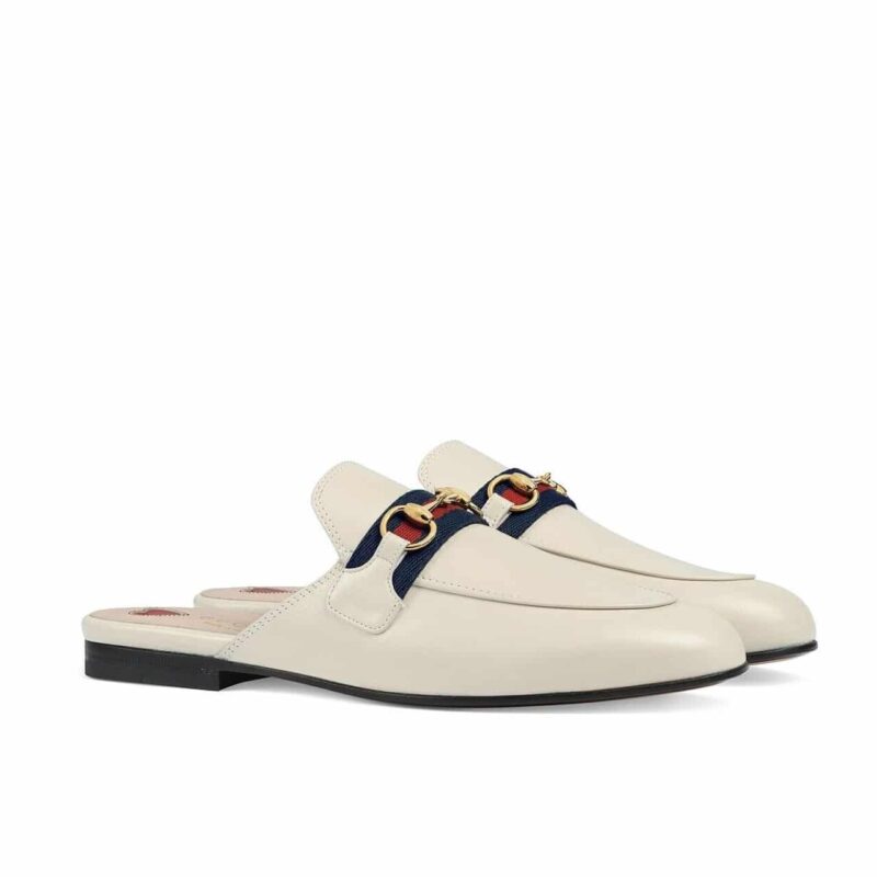 GUCCI WOMEN’S PRINCETOWN LEATHER SLIPPER WHITE 629084 CQXM0 9065