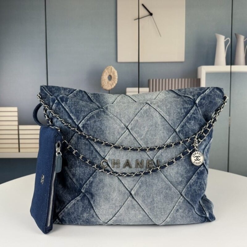 Alternative view of Chanel 22 Handbag Washed Denim Silver Tone Metal Blue 41Cm AS3261 B10439 NM981