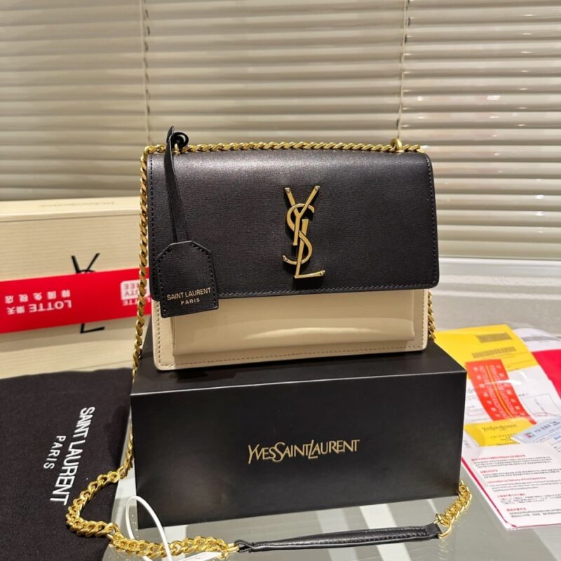 Alternative view of SAINT LAURENT SUNSET MEDIUM CHAIN BAG IN SMOOTH LEATHER BAG BEIGE BLACK 22CM 442906D42EW1089