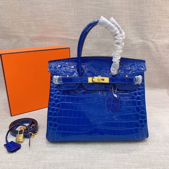 Alternative view of HERMES BIRKIN 30 CROCODILE GOLD TONED HARDWARE DARK BLUE