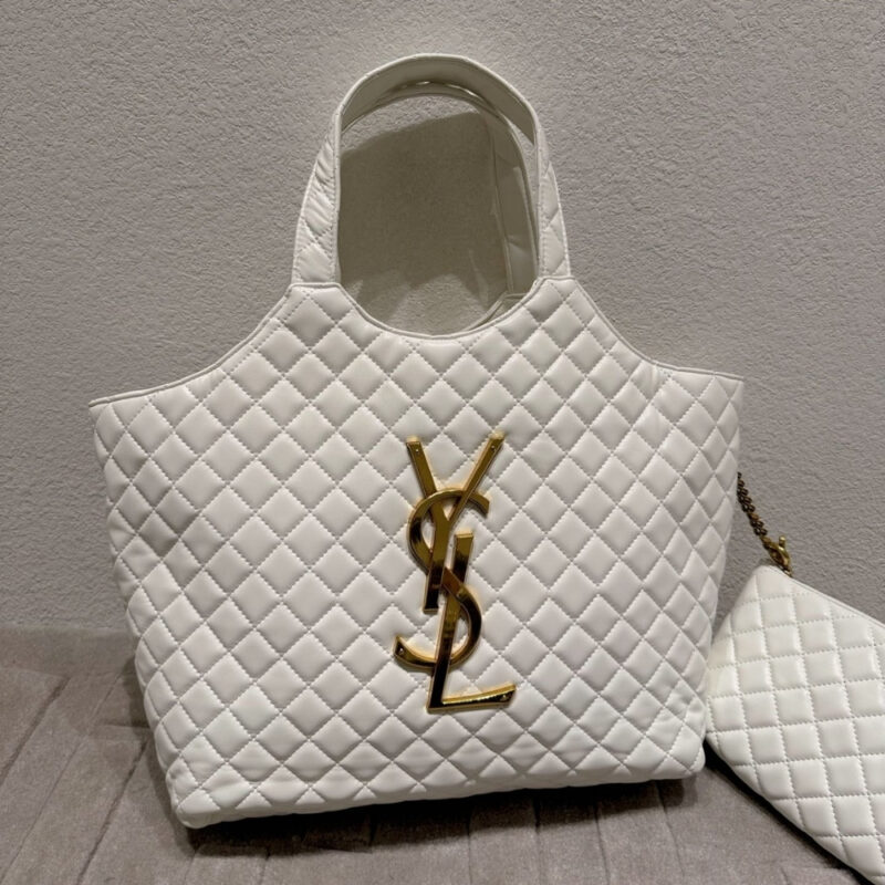 Alternative view of Saint Laurent Icare Shopping Bag In Quilted Gold Hardware White 40Cm
