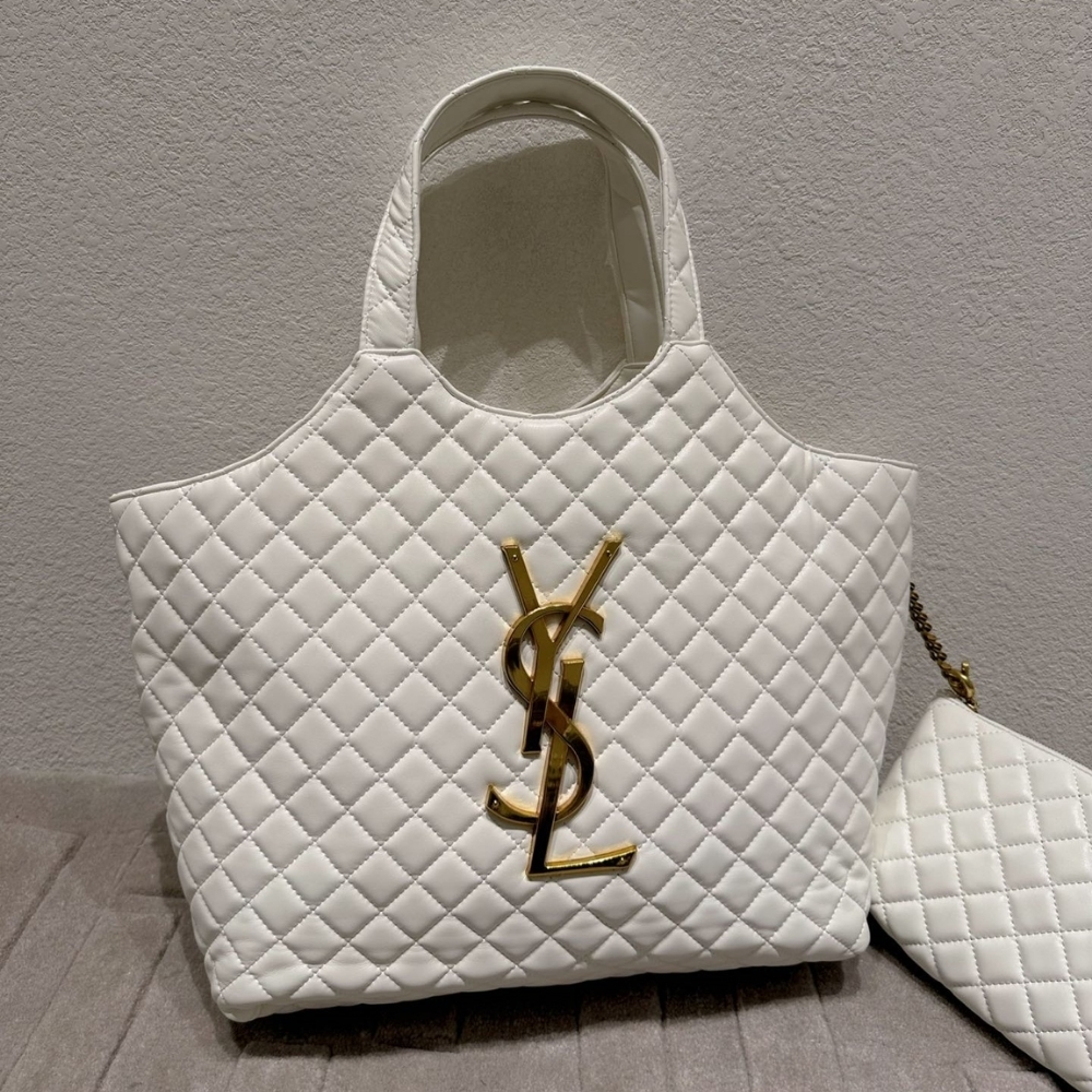 Saint Laurent Icare Shopping Bag In Quilted Gold Hardware White 40Cm - Image 2