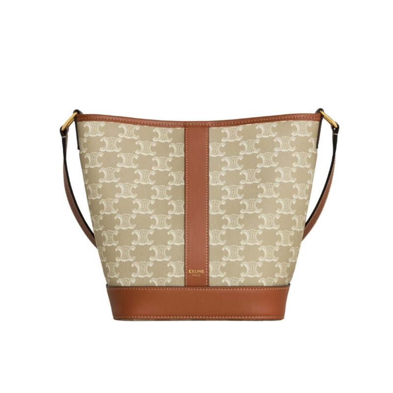 CELINE SMALL BUCKET CUIR TRIOMPHE IN TRIOMPHE CANVAS GREGE 22CM 191442FLC 02GR