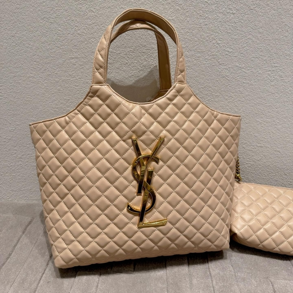 Saint Laurent Icare Shopping Bag In Quilted Gold Hardware Beige 40Cm - Image 2