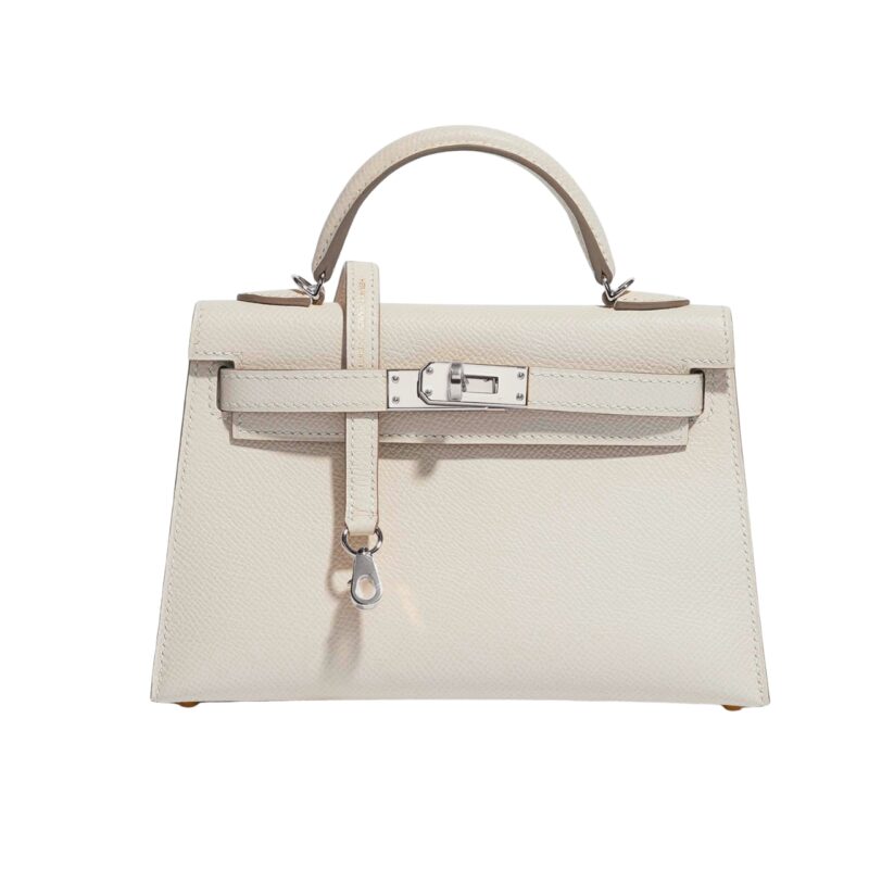 HERMES MINI KELLY BAG EPSOM WHITE SILVER HARDWARE 20CM