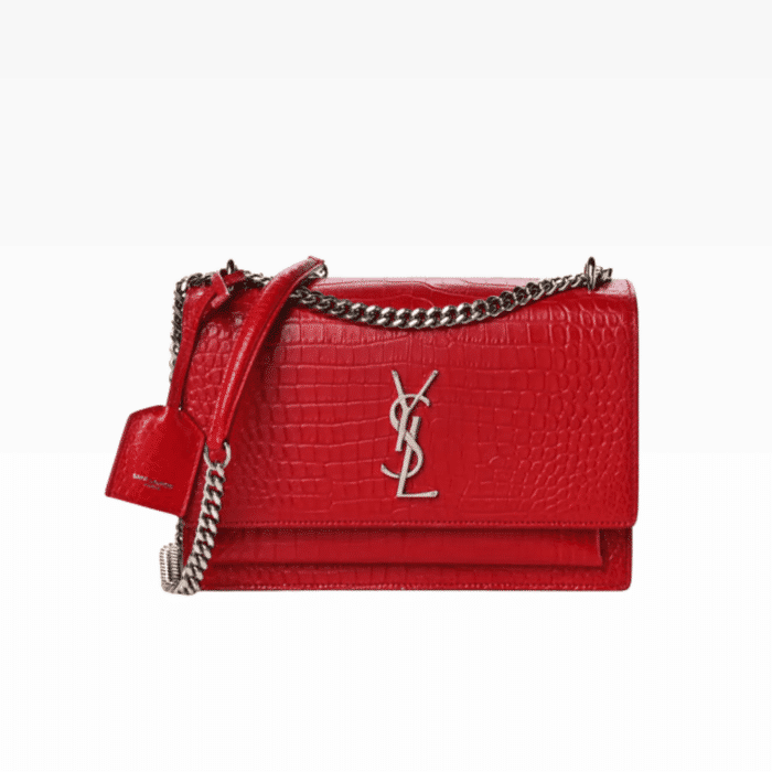 SAINT LAURENT SUNSET EMBOSSED LEATHER BAG RED