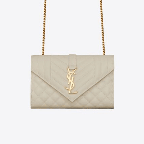 SAINT LAURENT ENVELOPE SMALL BAG IN MIX MATELASSÉ GRAIN DE POUDRE EMBOSSED WHITE 600195BOW919207