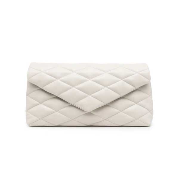 SAINT LAURENT SADE PUFFY LEATHER ENVELOPE CLUTCH BAG WHITE 6550041EL01