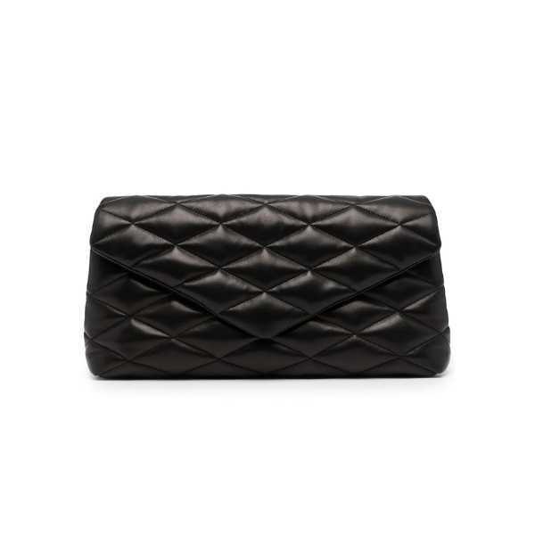 SAINT LAURENT SADE PUFFY LEATHER ENVELOPE CLUTCH BAG BLACK 6550041EL01