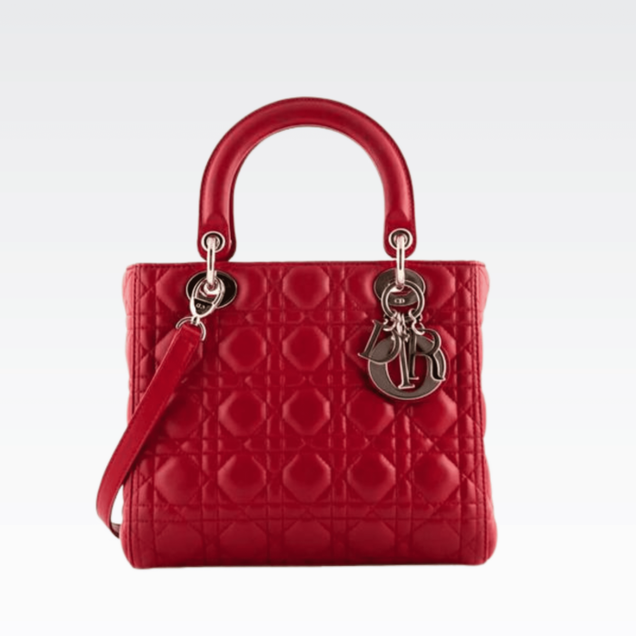 DIOR MEDIUM LADY BLUSH CANNAGE BAG RED 20CM