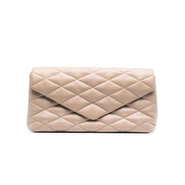 SAINT LAURENT SADE PUFFY LEATHER ENVELOPE CLUTCH BAG BEIGE 6550041EL01