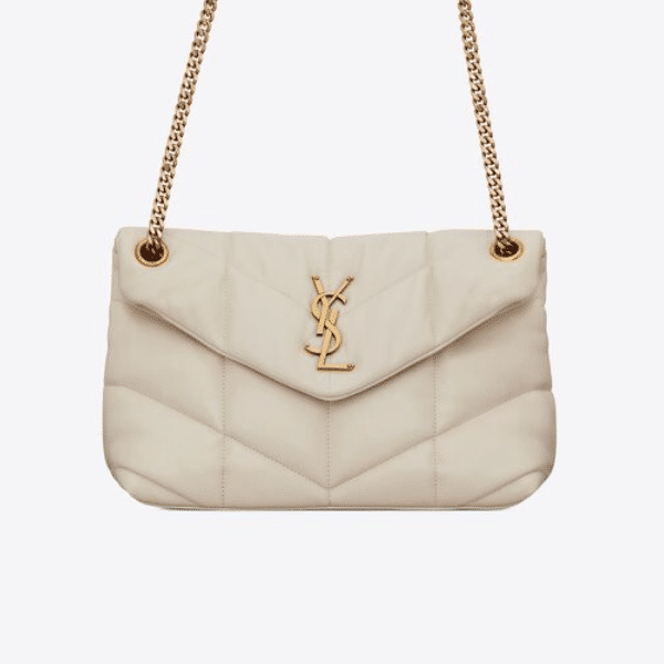 SAINT LAURENT PUFFER SMALL CHAIN BAG IN QUILTED WHITE GOLD 29CM 5774761EL079207