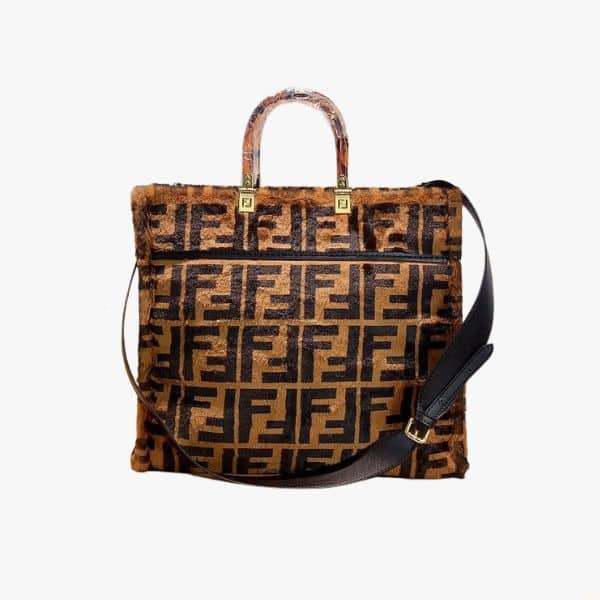 FENDI SUNSHINE MEDIUM FF SHEEPSKIN SHOPPER BROWN
