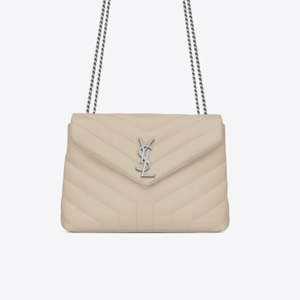 SAINT LAURENT LOULOU SMALL CHAIN BAG IN MATELASSÉ Y LEATHER WHITE SILVER 23CM 494699DV7269207