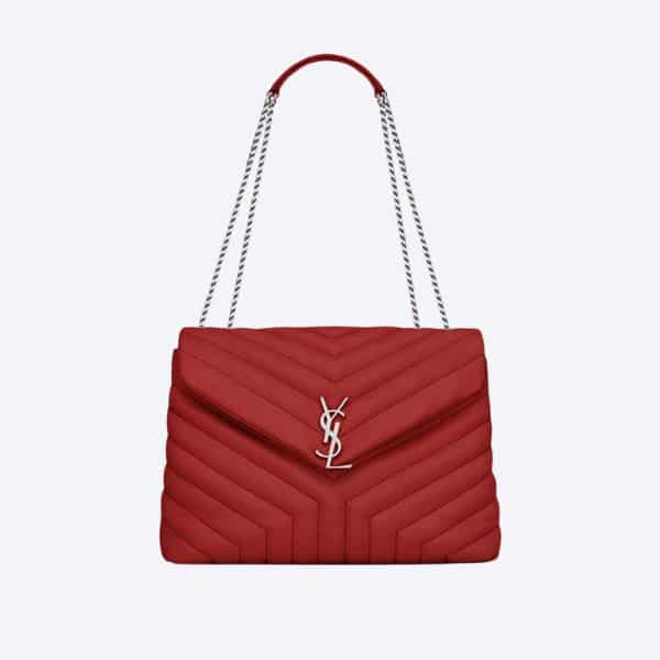SAINT LAURENT LOULOU SMALL CHAIN BAG IN QUILTED "Y" LEATHER WINE RED