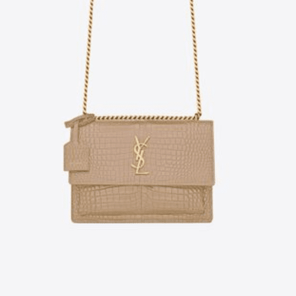 SAINT LAURENT SUNSET MEDIUM CHAIN BAG IN CROCODILE EMBOSSED SHINY APRICOT 22CM 442906DND0N9207