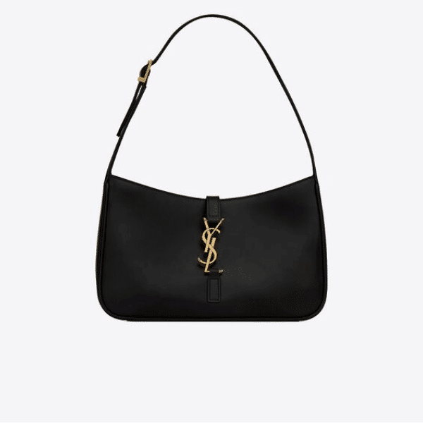 SAINT LAURENT LE 5 À 7 HOBO BAG IN SMOOTH LEATHER BLACK GOLD 23CM 6572282R20W1000