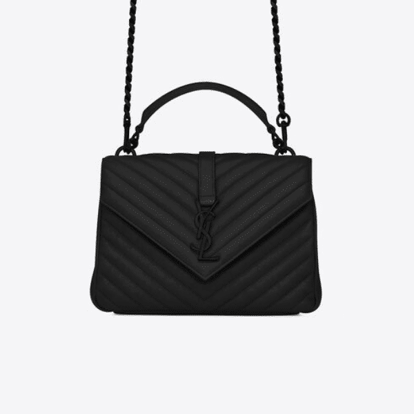 SAINT LAURENT COLLEGE MEDIUM CHAIN BAG IN QUILTED LEATHER BLACK NOIR 24CM 600279BRM081000