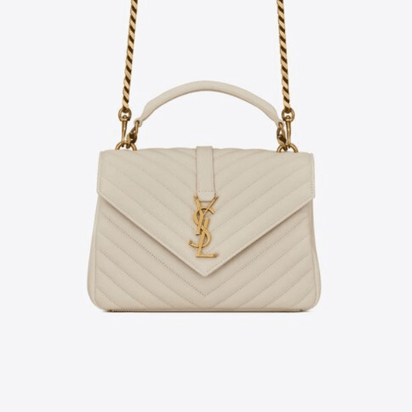 SAINT LAURENT COLLEGE MEDIUM CHAIN BAG IN QUILTED LEATHER WHITE 24CM 600279BRM079207