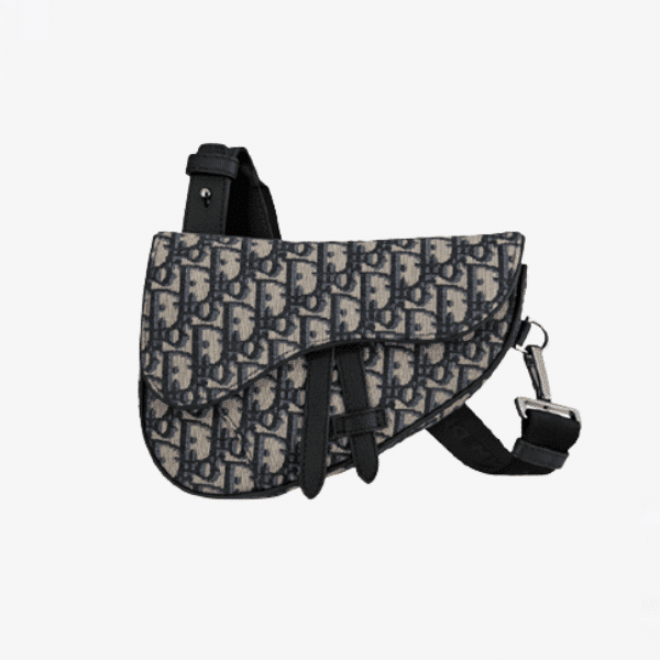 DIOR MINI SADDLE BAG OBLIQUE JACQUARD BEIGE AND BLACK