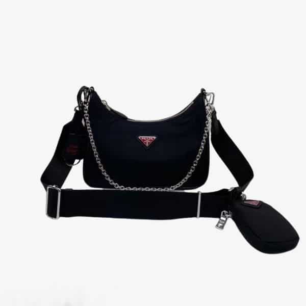 PRADA MINI RE-EDITION 2005 RE-NYLON BLACK WITH RED LOGO