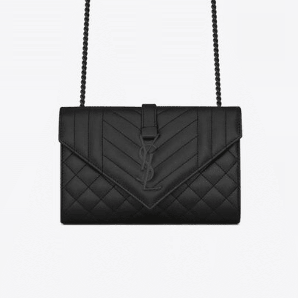 SAINT LAURENT ENVELOPE SMALL BAG IN MIX MATELASSÉ GRAIN DE POUDRE EMBOSSED BLACK NOIR 600195BOW981000