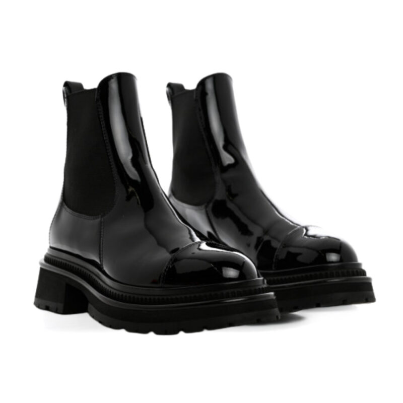 CHANEL SHORT BOOTS GLOSSY LEATHER BLACK G39208 X56672 94305