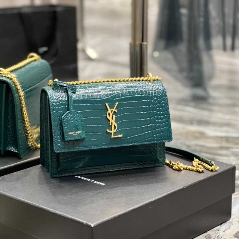 Alternative view of Saint Laurent Sunset Medium In Crocodile Embossed Leather Dark Green 22cm 442906DND0J3144