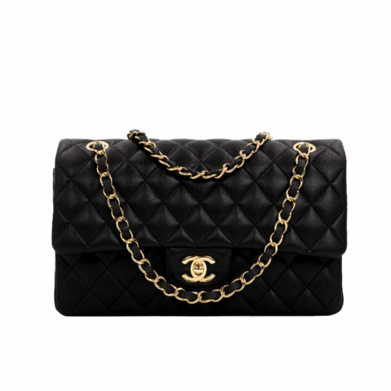 CHANEL CLASSIC FLAP BLACK GOLD HARDWARE 25CM