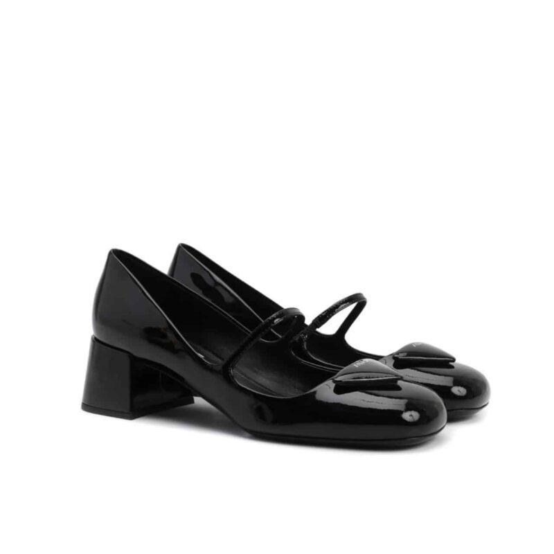 PRADA WOMEN'S LOGO PATCH HEELED PUMPS BLACK 1I768MF045069