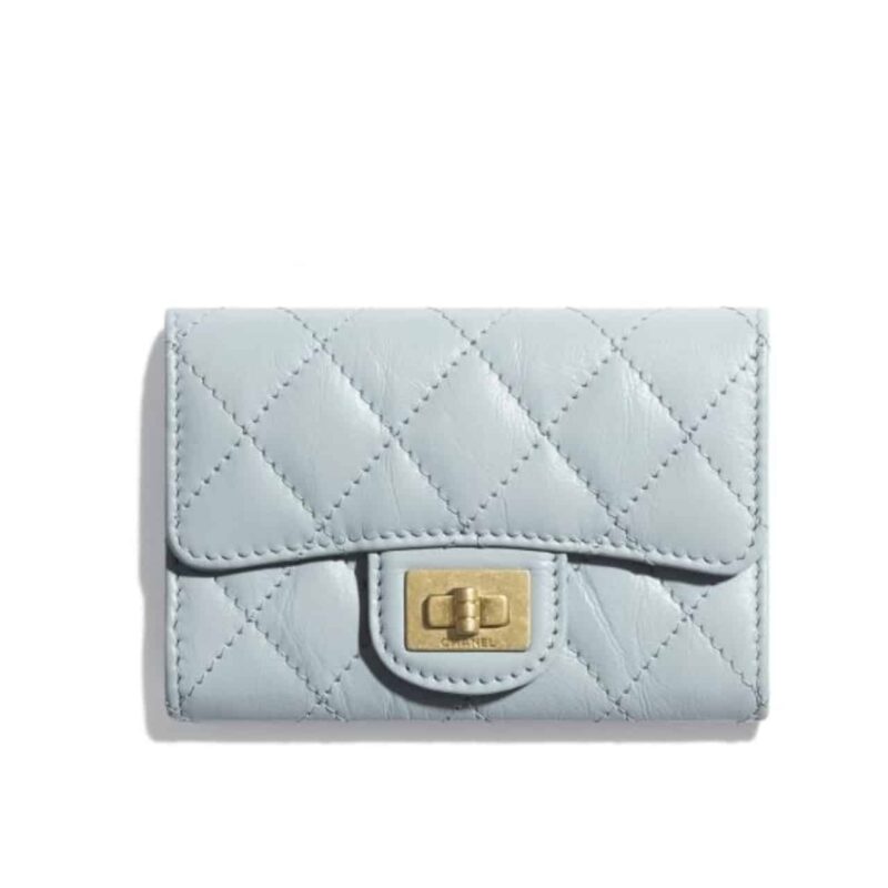 CHANEL 2.55 FLAP CARD HOLDER LIGHT BLUE WALLET