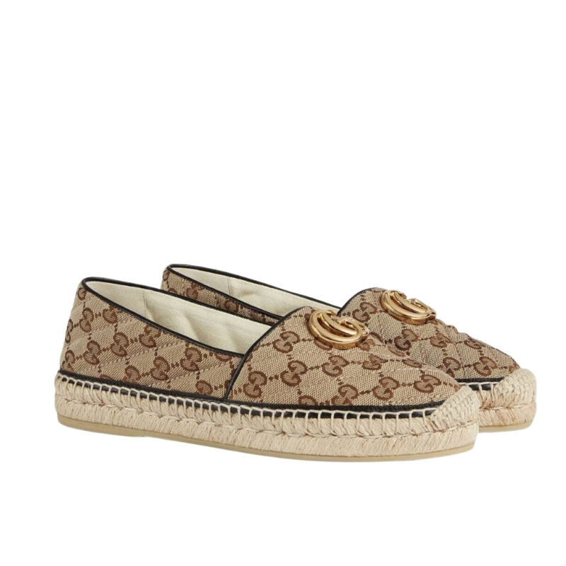 GUCCI WOMEN'S MATELASSÉ CANVAS ESPADRILLE BEIGE 621239 KQWM0 9765