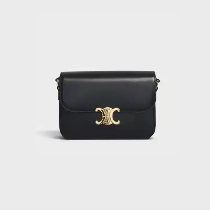 CELINE CLASSIQUE TRIOMPHE BAG IN SHINY BLACK 22.5CM 187363BF4.38NO