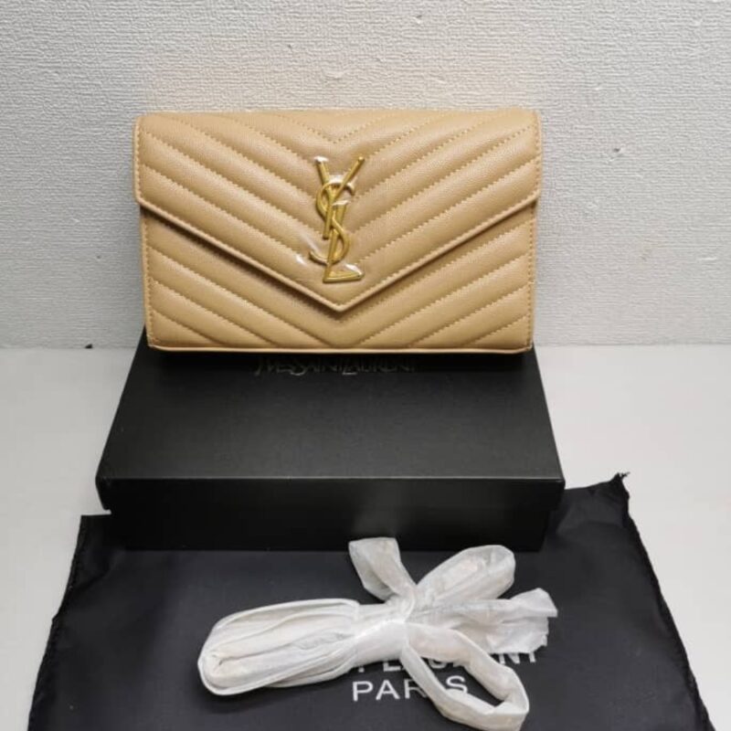 Alternative view of SAINT LAURENT CLASSIC CASSANDRE CHAIN WALLET IN GRAIN DE POUDRE LEATHER BEIGE 22CM 377828BOW012721