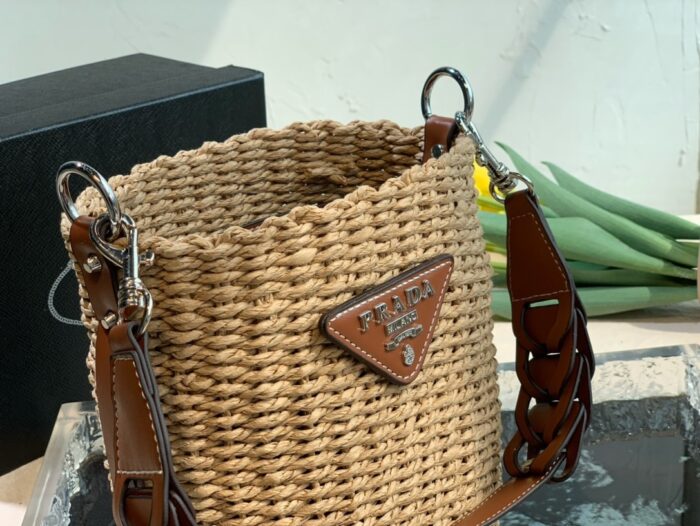 Alternative view of PRADA RAFFIA AND LEATHER BUCKET BAG