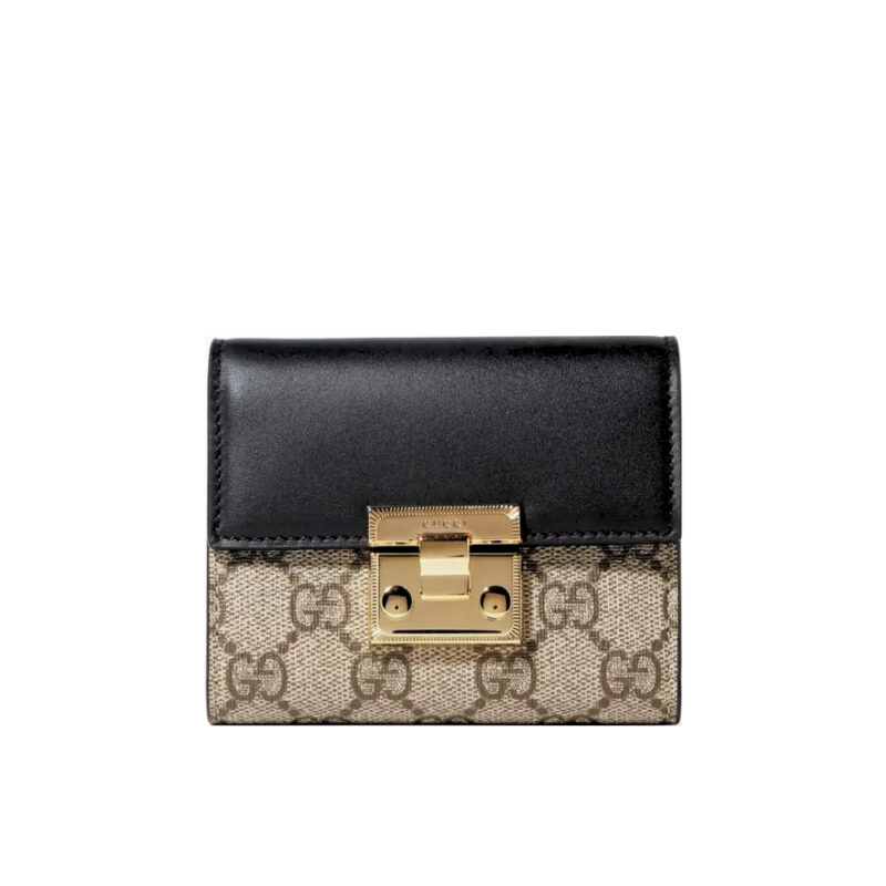 Gucci GG Supreme Padlock Wallet Black And Beige 11cm 779799 KLQIG 8575