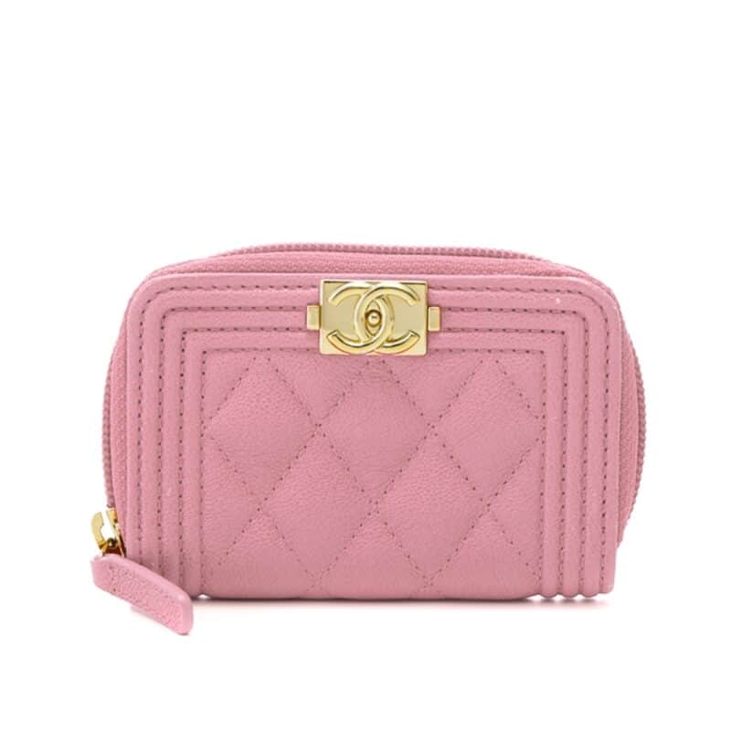 CHANEL BOY FLAP CARD HOLDER WALLET GOLD PINK 11CM A80603 B10211 NM370