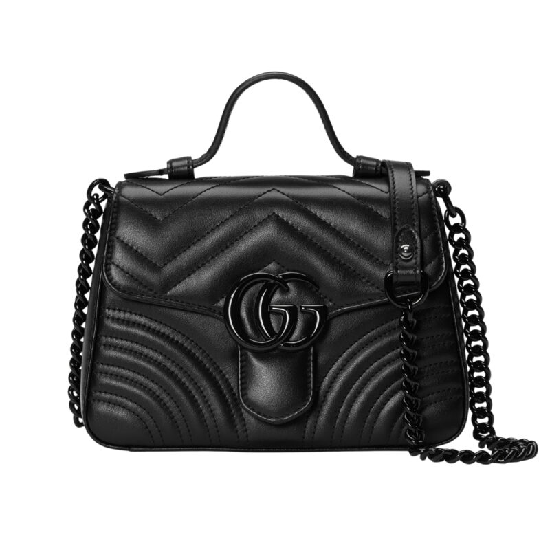 GUCCI GG MARMONT SMALL TOP HANDLE BAG BLACK 21CM 702563 DTDFV 1000