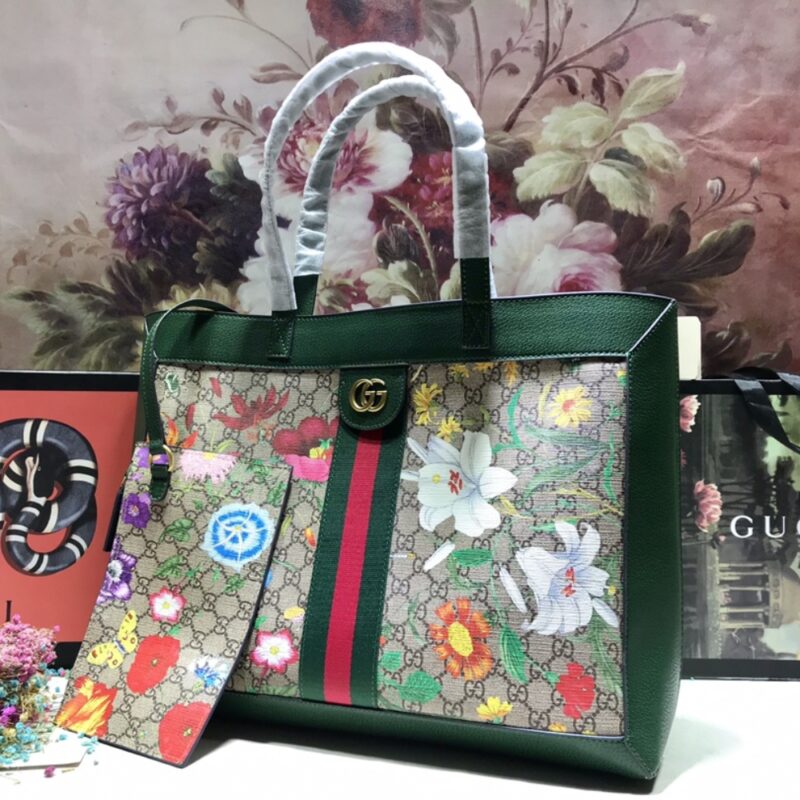 Alternative view of GUCCI OPHIDIA GG FLORA MEDIUM TOTE GREEN 44CM