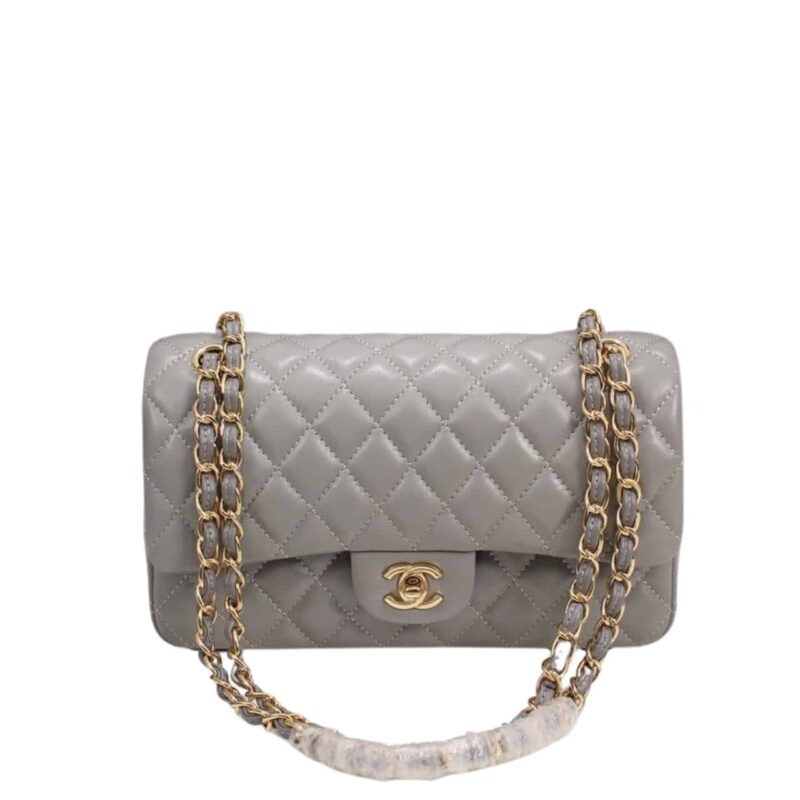 CHANEL CLASSIC FLAP GRAY GOLD HARDWARE 25CM