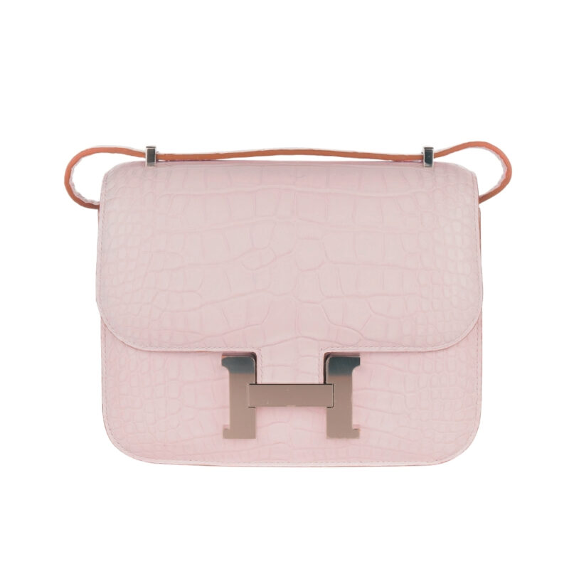HERMES CONSTANCE ALLIGATOR MATT DREAMY PINK SILVER HARDWARE 18CM