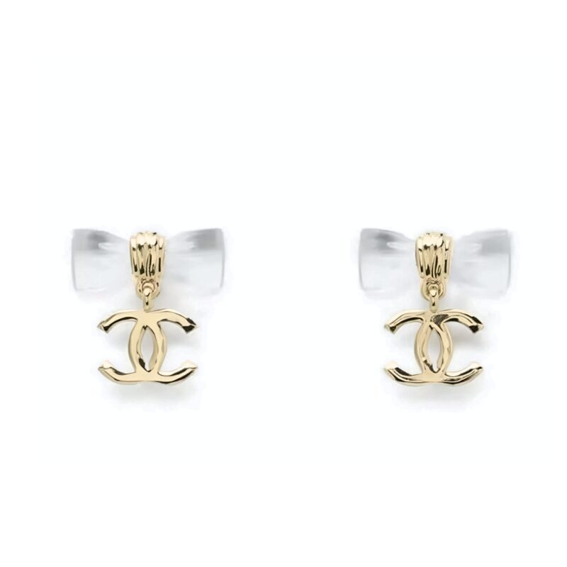 CHANEL D25 CC BOW EARRINGS GOLD METAL ABF537 B19997 NAFVG