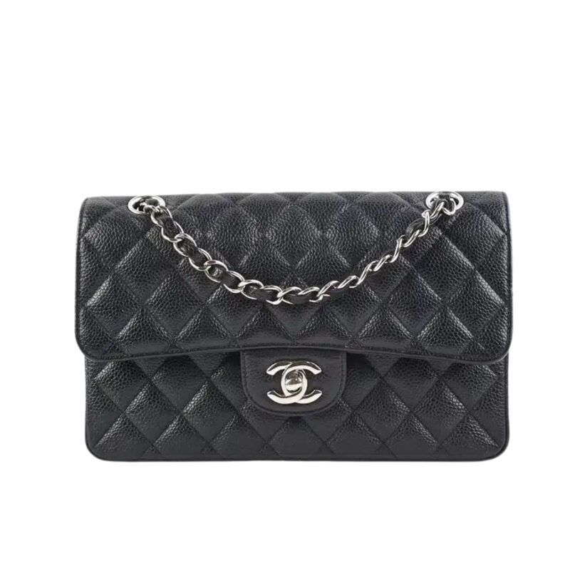 CHANEL CLASSIC GRAIN SILVER HARDWARE HANDBAG BLACK A01112