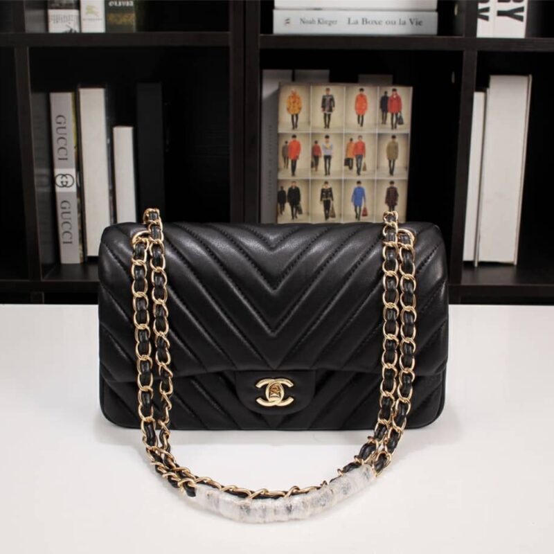 Alternative view of CHANEL MEDIUM CLASSIC FLAP BAG CHEVRON BLACK 25CM