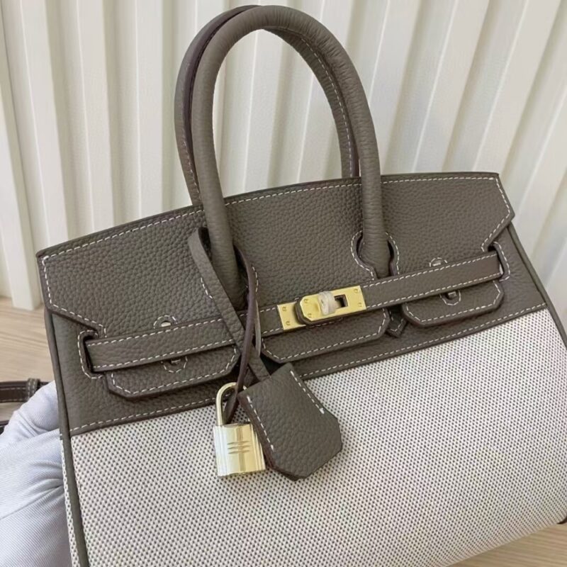 Alternative view of HERMES BIRKIN 25 BI-MATERIAL GOLD TONED HARDWARE GREY 25CM