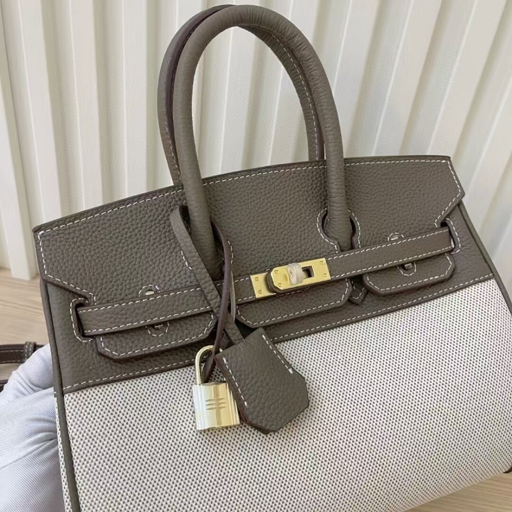 HERMES BIRKIN 25 BI-MATERIAL GOLD TONED HARDWARE GREY 25CM - Image 2